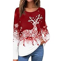 Christmas Sweatshirt Women Xmas Tree Graphic 2023 Trendy Crewneck T-Shirts Tops Oversized Long Sleeve Slim Tee Tops