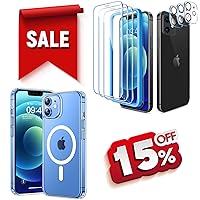 CANSHN Magnetic Designed for iPhone 12/12 Pro Case Clear + 3 Pack Screen Protector for iPhone 12 [6.1 inch] + 3 Pack Tempered Glass Camera Lens Protector with Easy Installation Frame - 6.1 Inch