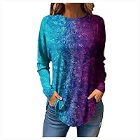 Long Sleeve Blouses for Women Sexy Tie Dye Oversized Sweatshirts Crew Neck Casual Cute Tops Comfy Tunic Tops