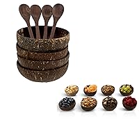 Coconut Bowl & Wooden Spoons Bowl Set (4, Natural) and 4 Mini Coconut Bowls