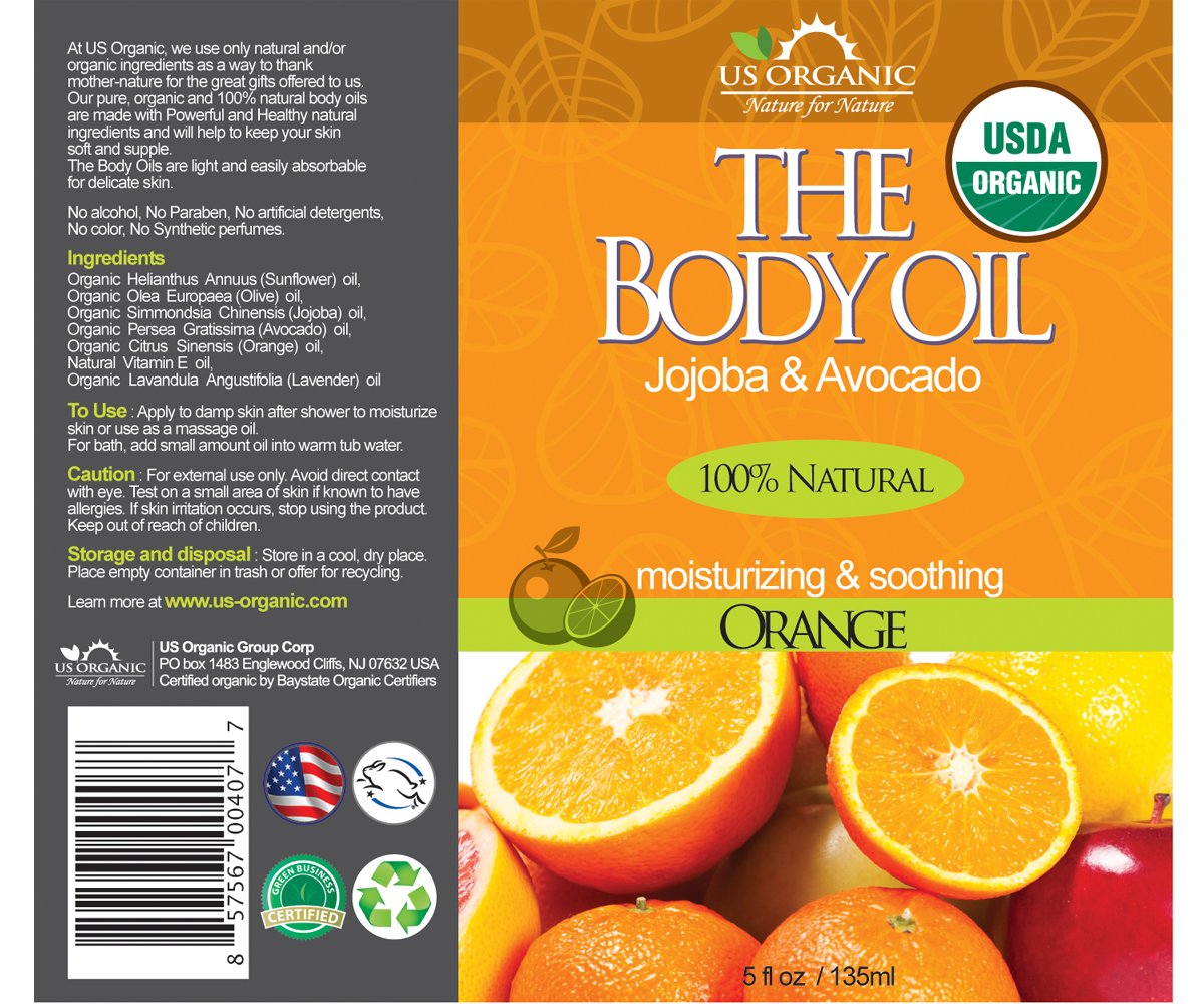 US Organic Body Oil - Fresh Orange - Jojoba and Avocado Oil with Vitamin E, USDA Certified Organic, No Alcohol, Paraben, Artificial Detergents, Color or Synthetic perfumes, 5 Fl.oz. (Orange)