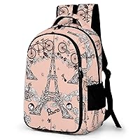 Paris Tower Bicycle Travel Backpack Double Layers Laptop Backpack Durable Daypack for Men Women