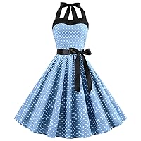 Vintage Women 1950s Rockabilly Swing Dress Pinup 50s Retro Hepburn Style Halterneck A-Line Dresses