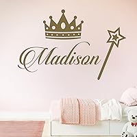 Custom Name with Crown and Scepter Princess Wall Decals I Personalized Wall Decor for Girl Bedroom I Elegant I Multiple Elements Options for Customization (Wide 30