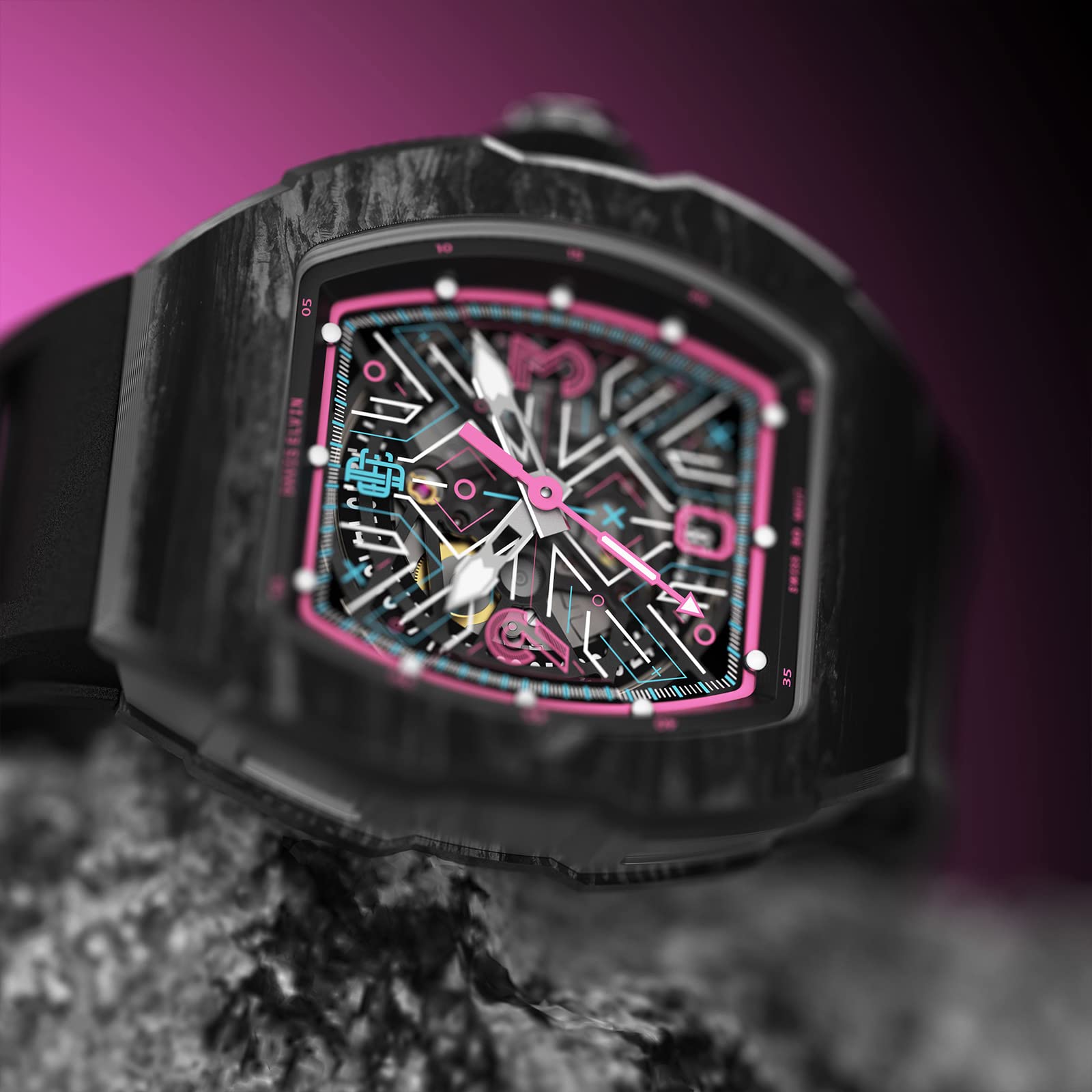 DAVIS ELVIN Men's Wristwatch Global Popular Original Birthday Gift Surprise for Men Tonneau Design Gentleman Watch Swiss Automatic Movement Mechanical Watch Carbon Fiber Watch-DR05-SPACE