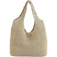 Beach Bag Straw Bag Hand Woven Straw Bag, Straw Bag, Women Shoulder Bag Wicker Weave Women Fashion Rattan Handbag (Color : Beige)
