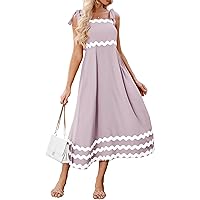 ECOWISH Women Sleeveless Maxi Dress: Summer Spaghetti Strap Shoulder Tie Square Neck Casual High Waisted A Line Long Dress