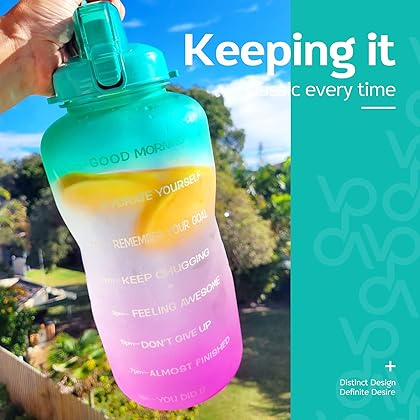 Venture Pal Large 64 oz/128 oz(When Full) Motivational BPA Free Leakproof Water Bottle with Straw & Time Marker Perfect for Fitness Gym Camping Outdoor Sports