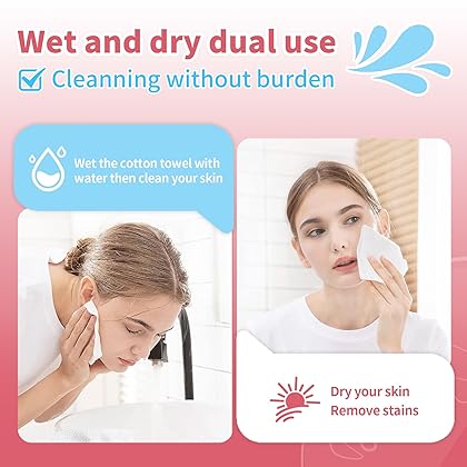Disposable Face Towel, ZONSEN Dry Wipes Deeply Cleansing Facial Cotton Tissue, Chemical-Free Unscented Biodegradable Ultra Soft Cotton Wipes, Extra Thick Lint Free for Sensitive Skin, 300 Count