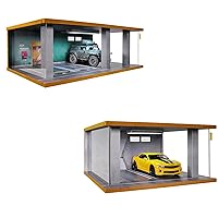 1/24 Scale and 1/24 Scale Wooden Parking Garage Hot Wheels Display Case Car Garage Moldel with LED Light and Acrylic Cover Wooden Diecast Car Show Case 3 Parking Spaces Green