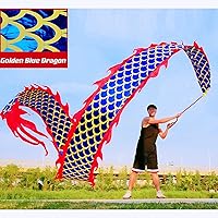 3D Dragon Poi with 340g Weighted Ball & 1.1 Meters Swing Rope - Silk Flowy Shaking & Flinging Chinese Golden Dragon Ribbon Streamer + Travel Bag! (10 Meters (32.8FT), Golden Blue Dragon)