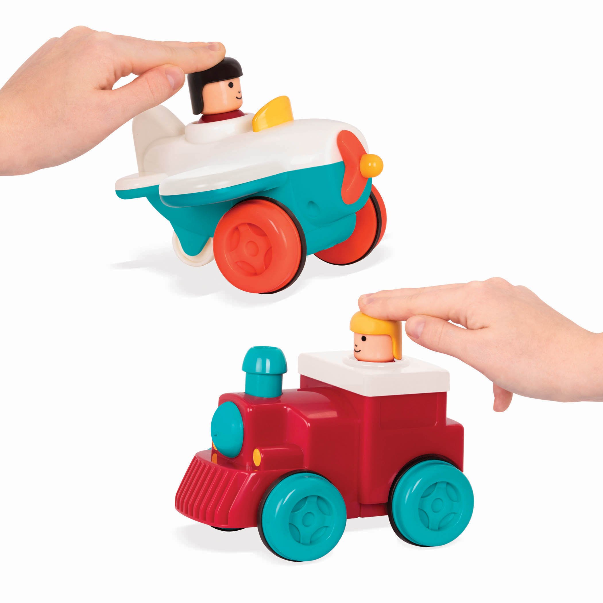 Battat – Push and Go Vehicles – Friction Powered Pull-back Cars for Kids 18 Months + (Plane + Train Combo)