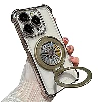 for iPhone 14 Plus Magnetic Transparent Case,360° Rotating Gyroscope,Kickstand,Large Window Full Camera Protection,Four Corners Shockproof Military-Grade Protection,6.7 inch,Natural Titanium