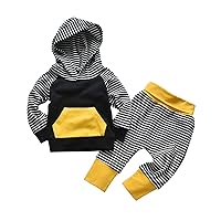 Toddler Infant Baby Boy Clothes Striped Long Sleeve Hoodie Tops Sweatsuit Pants Outfit Set