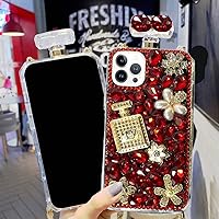 Victor Compatible with Galaxy S22 Ultra Bling Case for Women Girls Luxury 3D Sparkle Glitter Diamond Crystal Rhinestone Case Cute Shiny Gemstone Perfume Bottle Flower Design Shockproof Cover (Red)