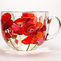 Red Poppy Mug Personalized Flowers Coffee Mug for Mom, Flowers Hand Painted Tea Cup Floral Mother's Day Gift Customized Favor