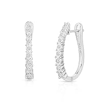 Natalia Drake Oval 1/3 Cttw Diamond Hoop Earrings for Women in Rhodium Plated 925 Sterling Silver