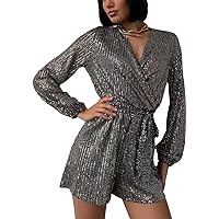 RanRui Women's Sexy Sequin Long Sleeved Dress and Short Dress Sparkly Cocktail Shorts Dress V Neck Glitter Party Dress