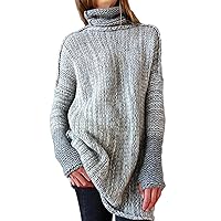 Womens Casual Turtleneck Long Sleeve Elasticity Cozy Chunky Cable Knit Pullover Fashion Loose Sweaters Jumper Outerwear