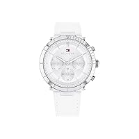 Tommy Hilfiger Women's Qtz Multifunction Stainless Steel and Leather Strap Casual Watch, Color: White (Model: 1782352)