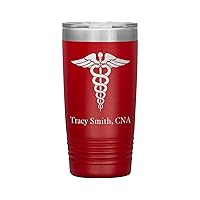 Personalized CNA Tumbler With Name - CNA Gift - 20oz Insulated Engraved Stainless Steel CNA Cup Red