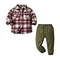 Baby Clothes Twins Toddler Boy Clothes Baby Boy Clothes Baby Plaid Shirt Pants Set Outfit 6t Boy (Red, 2-3 Years)