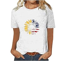 American Flag Sunflower Shirt Women Patriotic Shirts 4th of July Casual Short Sleeve T-Shirts Summer Loose Blouses