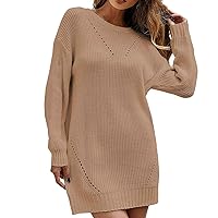 Women's Dresses Fall Fashion Leisure Solid Color Medium Long High Collar Knitted Sleeve Dress, S-L