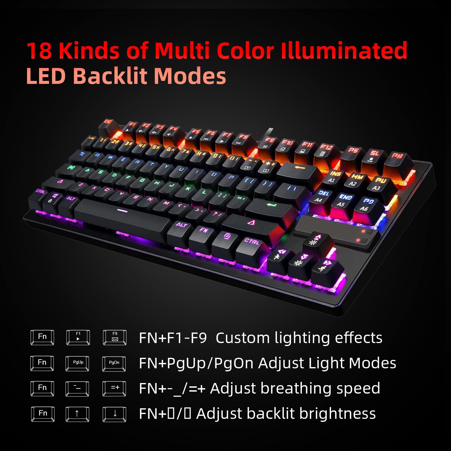 Anivia MK1S RGB LED Backlit Mechanical Gaming Keyboard,Wired USB Gaming Keyboards with Blue Switches, 87 Keys for Windows PC Laptop Game, Black