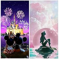 PASSDONE Two Packs Diamond Painting Kits for Adults and Kids Diamond Art Mickey and Minnie Mouse and Little Mermaid DIY Home Decoration