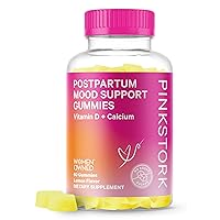 Pink Stork Postpartum Mood Support Vitamin D Gummies - Natural Hormone Balance for Women with Postnatal Vitamin D3 and Calcium - Postpartum Essentials for Breastfeeding - 60 Lemon Drop Gummies