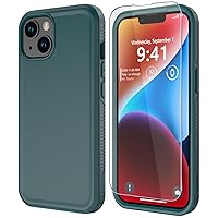 Diverbox for iPhone 14 case [Shockproof] [Dropproof] [Tempered Glass Screen Protector ],Heavy Duty Protection Phone Case Cover for Apple iPhone 14 (Dark Green-2in1)