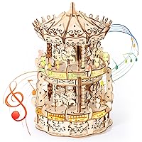 MIEBELY 3D Wooden Puzzles for Adults LED Carousel Music Box - DIY Crafts Model Building Kits for Teens Mechanical Model Stem Project Christmas Toy Gifts for Kids Desk Decor for Boys/Girls Ages 8+