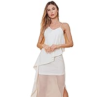 Petite to Regular Asymmetric Cami Lace Overlay Mini Dress with Net Maxi Overlay