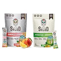 Salud 2-Pack |2-in-1 Energy + Focus (Peach Lemonade) & Hydration + Immunity (Cucumber Lime) – 15 Servings Each, Agua Fresca Drink Mix, Non-GMO, Gluten Free, Vegan, Low Calorie, 1g of Sugar
