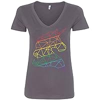Threadrock Women's Rainbow Geometric Unicorn V-Neck T-Shirt
