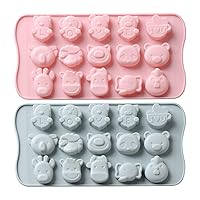 Happy Farm Confectioners Molds Set, 2 Pieces Non-stick Chocolate Silicone Mold for Cake Cookies Candy Jelly Gummy Handmaking-soap, Ice Tray, Cupcake Topper