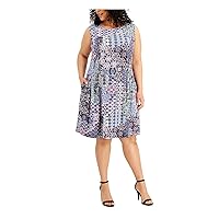Connected Apparel Womens Turquoise Stretch Cold Shoulder Printed Elbow Sleeve V Neck Knee Length Evening Fit + Flare Dress Plus 16W