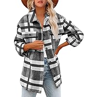 Lviefent Womens Casual Wool Blend Plaid Flannel Shackets Jacket Button Down Shirt Coat
