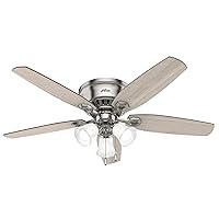 Hunter Fan Company Builder 52-inch Indoor Brushed Nickel Traditional Ceiling Fan With Bright LED Light Kit, Pull Chains, and Reversible WhisperWind Motor Included
