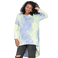 Womens Plus Size Long Sleeve Hi Low Tunic Tops Long Loose Fit Flare Basic Swing Blouse Tops Shirt For Leggings