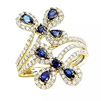 2.20Ctw Pear Cut Sapphire Simulated Diamond Flower Women's Anniversary Ring 14K Yellow Gold Plated