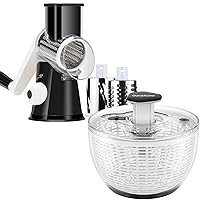 Ourokhome Salad Spinner Lettuce Spinner, One-handed Easy Press Large Salad Dryer Mixer and Rotary Cheese Grater Shredder - 3 Drum Blades Manual Speed Round Food Slicer Nut Grinder