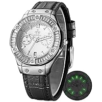 Watches for Women Quartz Silicone Strap Wrist Watch Diamond Fashion Waterproof Leather Strap Date Slim Watch Silver Watch Gift for Women Black