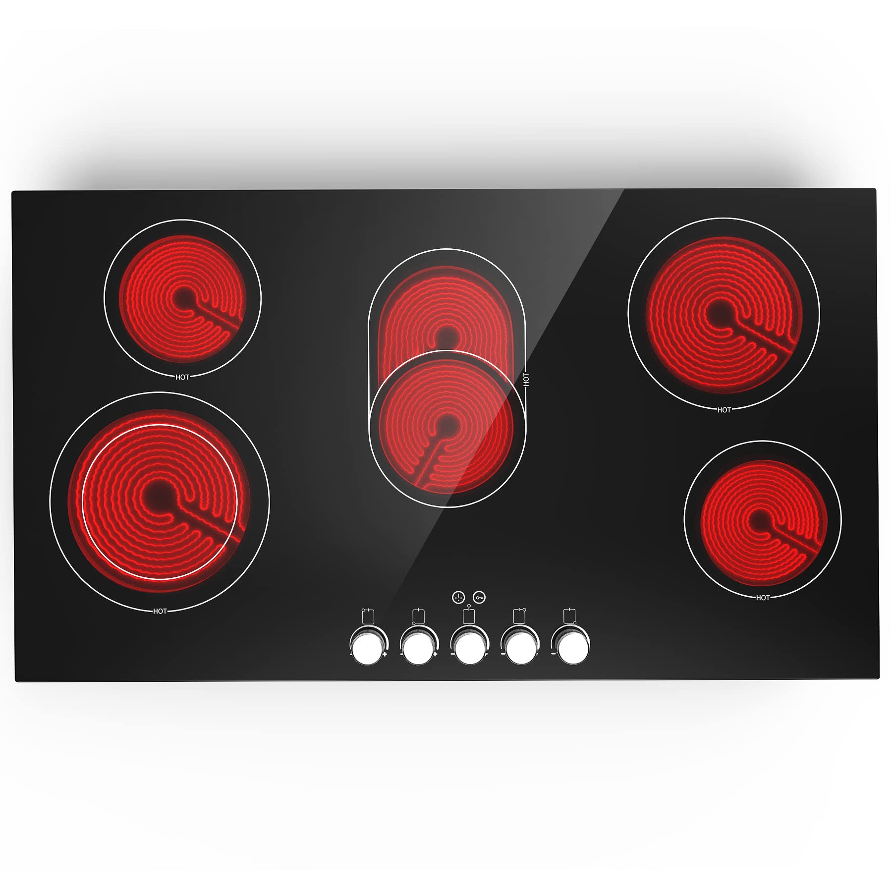 VBGK Electric cooktop 36 inch, 240V 8600W 36 inch induction cooktop，Built-in and Countertop Electric Stove Top, Knob Control 9 Heating Level Timer & Kid Safety Lock for.