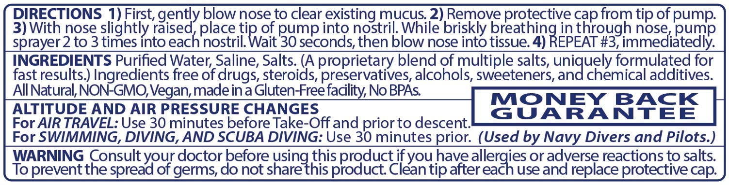 Pressureze Nasal Spray - All Natural Preservative-Free Sterile - Fast Relief Nasal Spray - for Sinus Allergies Congestion Blocked Ears Loud Snoring | 130 Sprays, 18 ml