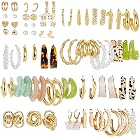 42Pairs Gold Hoop Earrings Set for Women Multipack, Boho Fashion Statement Stud Hoop Earrings Pearl Butterfly Shaped Assorted Small Big 7Pack