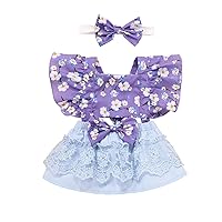 6-9 Month Girl Clothes Bow Fly Bodytsuit Patchwork Infant Floral Baby Girls Sleeve Lace Big Girl (Purple, 0-3 Months)