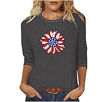 Deals of The Day Today Novelty Tshirts for Women 3/4 Sleeve Dressy Tops USA Flag Graphic Tees Summer Clothes 4th of July Celebration Tunic Top