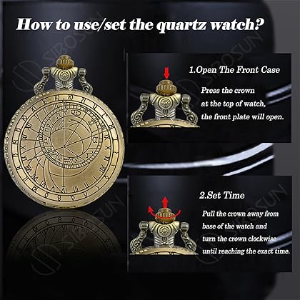 SIBOSUN Pocket Watch Chain Quartz Movement Arabic Numerals Half Hunter Smooth Back Case Bronze Vintage Box